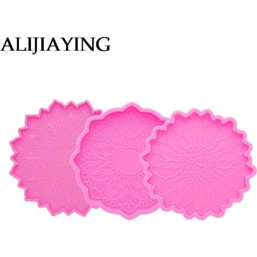 DY0488 12.8cm Glossy Flower Geode Coaster Agate Resin Silicone Mold DIY Craft Jewelry Mould