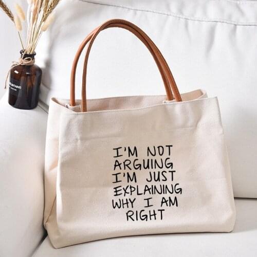 Canvas Tote Bag Funny Letters Printed Handbag Gift Work Shopping Bag Women Lady Beach Bag Dropshipping