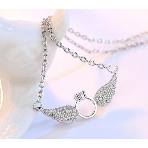 925 Sterling Silver Exquisite Zircon Angel Wings Pendants Necklaces For Women Valentines Day Present S-N07