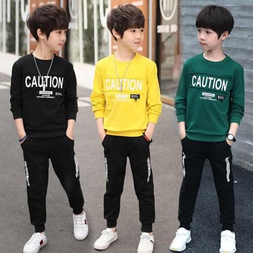 Boys Sets Autumn Sport Suits Big Boys Alphabet Boys Kids Track Sets Black Gray Color 4-12 14 Ages Girls Clothes 10 12 Year