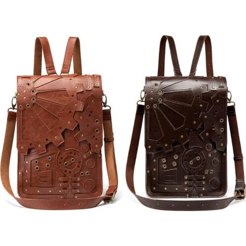 Steampunk Leather Messenger Bag Halloween Gothic Retro Briefcase Crossbody Bags