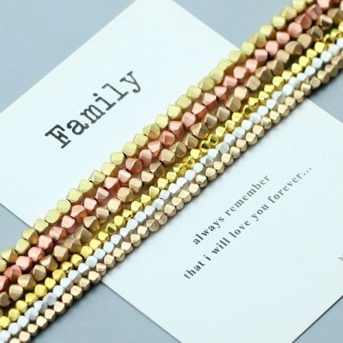 Matte Faceted Twisted Beads Gold Silver Hematite Stone Loose Beads for Jewelry Making DIY Bracelet Beaden Accessories 3 4mm 15"