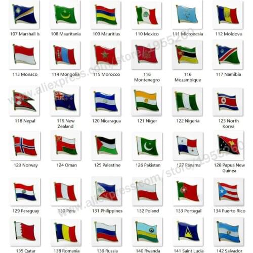 National Flag Metal Lapel Pin Flag Pin Badge All Over the World Mexico New Zealand Pakistan PhilippinesPolandPortugalRussia