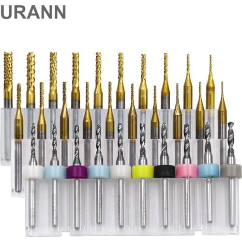 URANN 10pcs/set 0.mm to 2.4mm PCB mini drill Bit tungsten steel carbide for print circuit board cnc drill Bits Machine