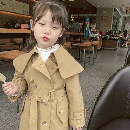 New Baby Girls Trench Coats Double Breasted Jacket For Girls Clothing Solid Tops Kids Windbreaker 2021 Spring Autumn Outerwear