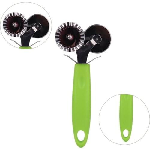 Stainless Steel Pizza Cutter Double Roller Pizza Knife Cutter Pastry Pasta Dough Crimper Pie Wheel Knife Kitchen Pizza Tools