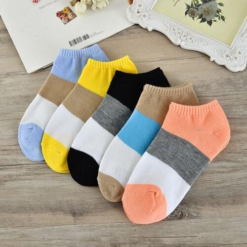 Autumn Breathable Stitching Color Women Comfortable Cotton Socks Anti-Slip Teenage Girls Slippers Short Ankle Socks