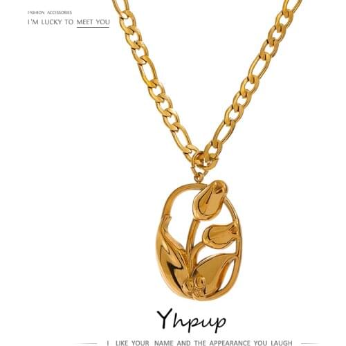 Yhpup 316L Stainless Steel Flower Pendant Neckalce Waterproof Jewelry High Quality 18 K Collar Necklace Mothers Gift 2021