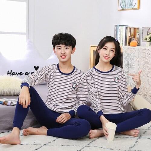 Winter Christmas Children Warm Cotton Clothing Suit Big Boys Girls Cartoon Pyjamas T-shirt Stripe Pants 2pcs Kids Pajamas Set