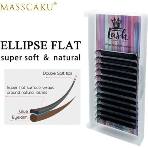 Factory Price Ellipse Flat Eyelash Extension C/D Curl All size Flat Lash with High Quality Packaging Box Flat Eyelash extension