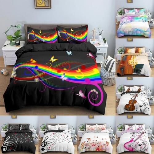 Music Note Duvet Cover Set Bedding Sets 2/3 Pcs King Queen Sizes Guitar Print Comforter Sets Bed Linen Sets Mothers Gifts