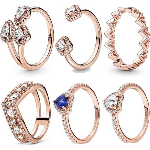 Pan home new rose gold hand-painted love form hollow-out jewel bright opening the wishbone type couples to ring