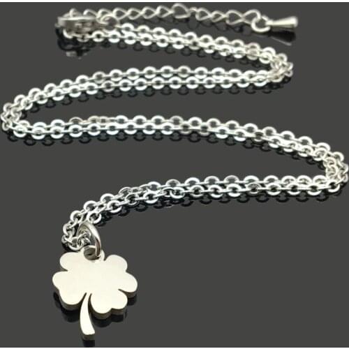 Clover Leaf Charm Stainless Steel Chain Necklace 316L Clover Stainless Steel Pendant Chain Gift Necklace
