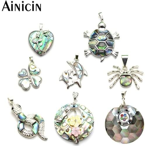 1pc Animal Series Natural Abalone Shell Pendants Heart Snake Clover Flower Spider Dolphin Fashion Women Gift Jewelry