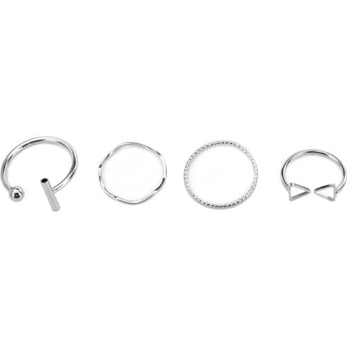 Hollow Triangle 4 Kinds Adjustable Geometric Silver Plated Rings Set for Women