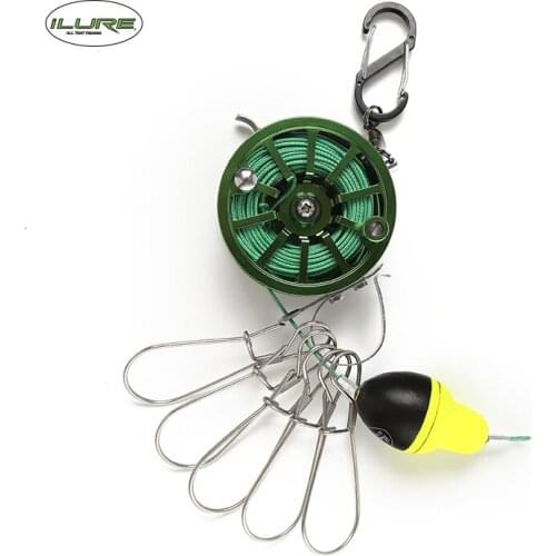 FREE SHIPPING ilure Buckle WITH REEL Stainless Steel Live Fish Lock Belt Fishing Tackle Stringer