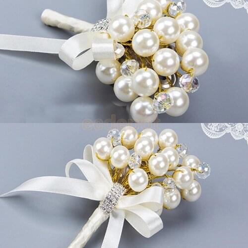 Wedding Ceremony Party Luxury Faux Pearl Crystal Rhinestone Boutonniere Corsage Bride Groom Decoration