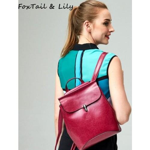 FoxTail & Lily Women Genuine Leather Backpack Oil Wax Cow Leather Vintage Shoulder Bag Luxury Brand School Backpacks for Girls