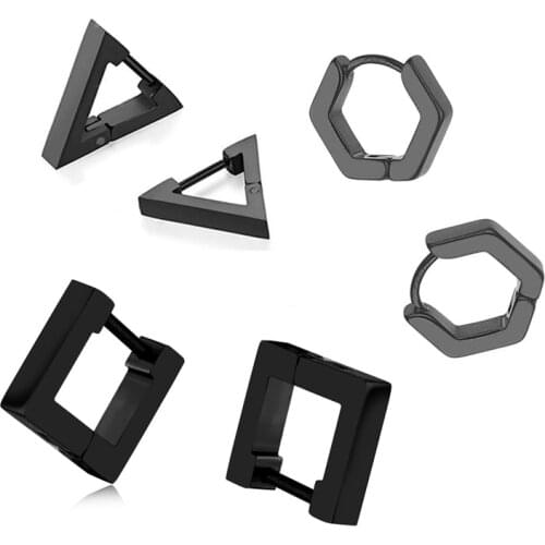6pcs/lot Stainless Steel Stud Earrings For Women Girls Black Silver Hexagon Triangle Geometry Earrings Simple Piercing Jewelry