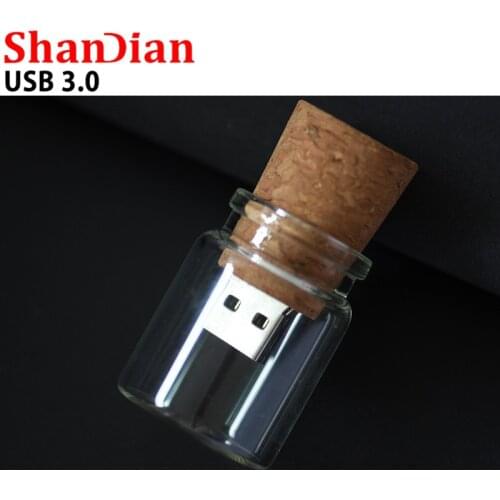 SHANDIAN hot USB3.0 glass drift bottle soft wood flash drive USB 4GB 8GB 16GB 32GB 64GB pen drive wedding commemorative U disk
