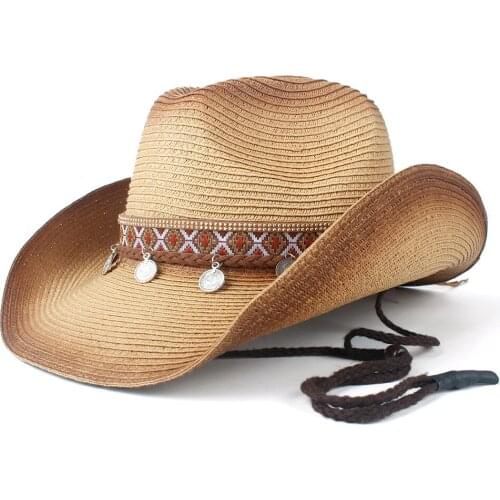 Cowboy Hat Women Hollow Western Cowboy Hat Lady Summer Straw Sombrero Hombre Beach Cowgirl Jazz Sun Hat Size 57-59CM