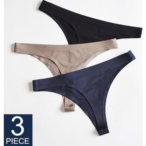 Woman Underwear Sexy Seamless Panty Female T-back Solid Soft G-string Thong For Woman Underwear Ice Silk 3 Pcs