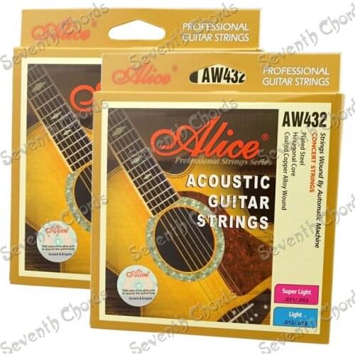 2 Sets Alice AW432 Style Acoustic Guitar Strings Coated Copper Alloy Wound Steel String Sets (011 & 012 for Choose)