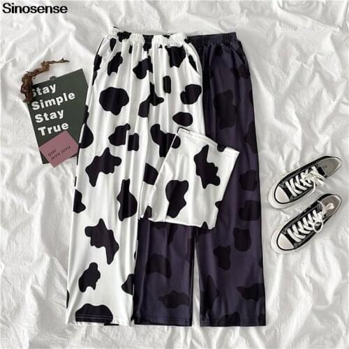 Women Cow Print Wide Leg Pants Sports Pants Palazzo Joggers Stretchy Streetwear Loose Trousers High Waist Sweatpants Baggy
