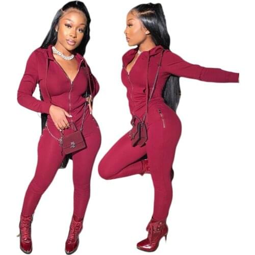 Hooded Tracksuit Women Two Piece Sett Autumn Clothes Solid Zipper Hoodies Top and Pants Suits Casual Womens Sets Jogger Outfits