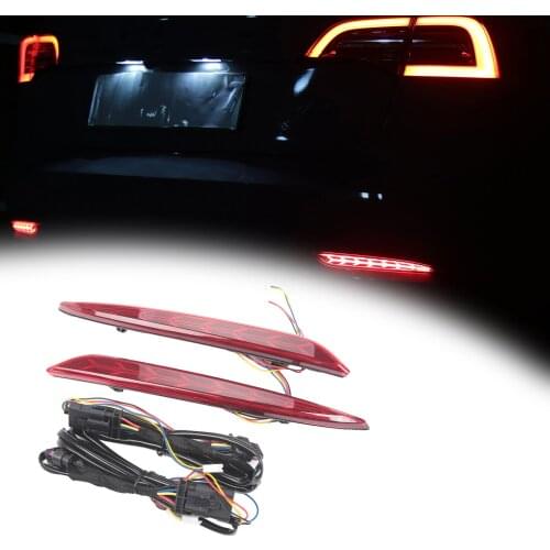 2Pcs Car LED Rear Fog Lights Tail Bumper Brake Light for Tesla Model 3