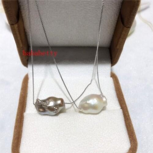 2 choices NEW nature pearl AA12-20MM reborn keshi baroque white purple pendant necklace