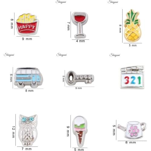 20Pcs Alloy French Fries Ice Cream Wine Bottle Floating Charms Handmade Animal Owl Key Pendant For Locket Bracelet Jewelry