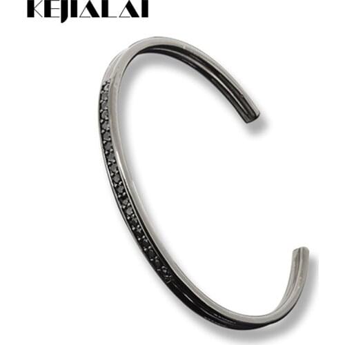 2016 Fashion Trendy Men & Women Bangles Simple Style Bracelets, Micro Pave Black CZ Fashion Open Cuff Bangle / Bracelet