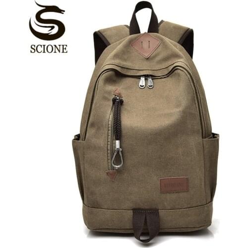 Scione Stylish Men Canvas Backpack Women Vintage Travel Rucksack Teenager School Bags Black/Brown Large Laptop Backpacks Bookbag