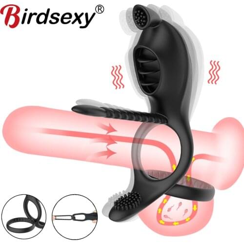 3 in 1 Vibrating Penis Massager Ring Dildo Sex Toys for Men Scrotum Massager Male Chastity Cage Testicle Bondage Vibrators