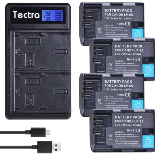 4PCS 2650mAh LP-E6 LPE6 lp-e6n battery for Canon EOS 5D Mark IV 5D2 5DS R Mark II 2 III 3 6D 60D 60Da 7D 7DII 70D+LCD Charger