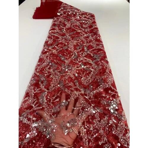 5yards/pc) High grade crystal sequins tube beads embroidered African wedding tulle lace bling bling French net lace FXZ098