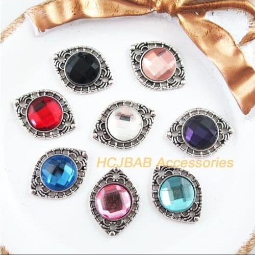 8 New Eye Charms Tibetan Silver Tone Retro Round Mixed Crystal Connectors 15x20mm