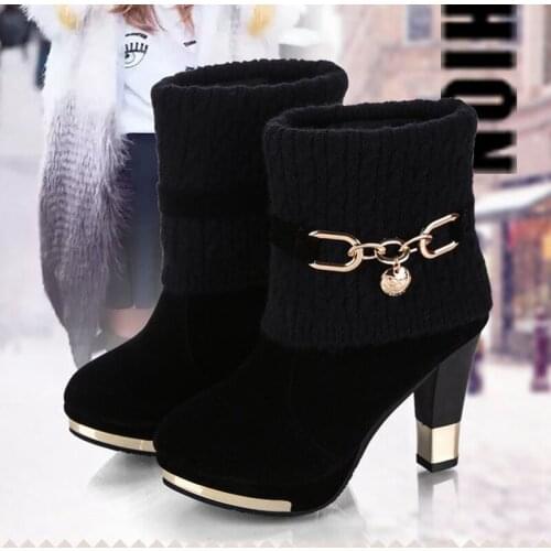 Genuine Leather Shoes Women Ankle Boots Waterproof platform High Heel Female Boots Zip ankle boots