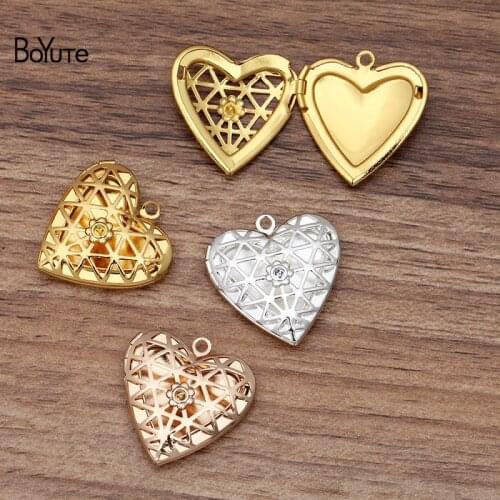 BoYuTe (10 Pieces/Lot) 25MM Metal Brass Hollow Heart Locket Factory Direct Wholesale Photo Locket Pendant