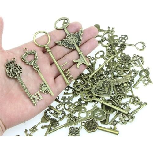 100pcs Making Pendant Mix Look Skeleton Key Necklace Auto Key Chain Metal Auto 14mm-83mm/0.5in-3.3in