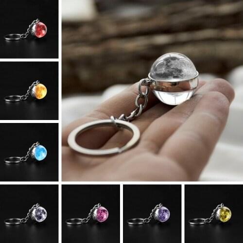 Full Moon Metal Keychain Handmade Universe Planet Keyring Keyholder Double Side Glass Ball Pendant Key Chains Christmas Gifts