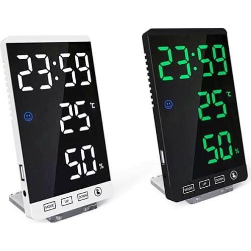 LED Mirror Alarm Clock Touch Button Digital Clock LED Time Temperature Humidity Display With USB Cable Table Clock