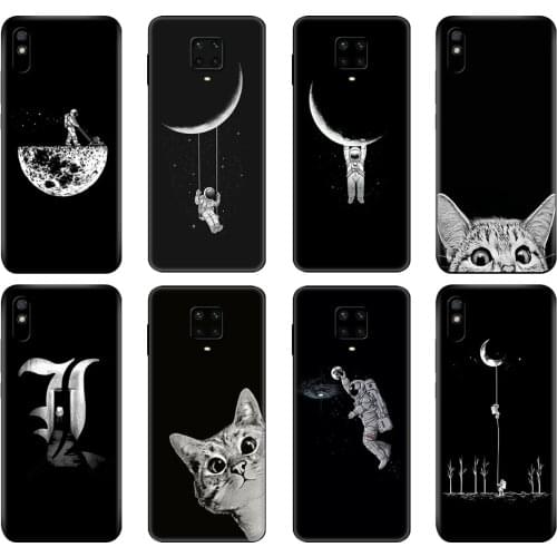 Black tpu Case For Xiaomi Redmi 7A 8 8A 9 9A 9C Case Redmi Note 8T 8 Pro T Note 9 9S 9 Pro Case Space Moon Cute Cats black