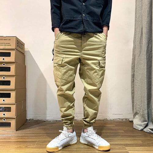 American Street Style Fashion Men Jeans Loose Fit Multi Pockets Casual Cargo Pants Men Overalls Hip Hop Joggers Harem Trousers