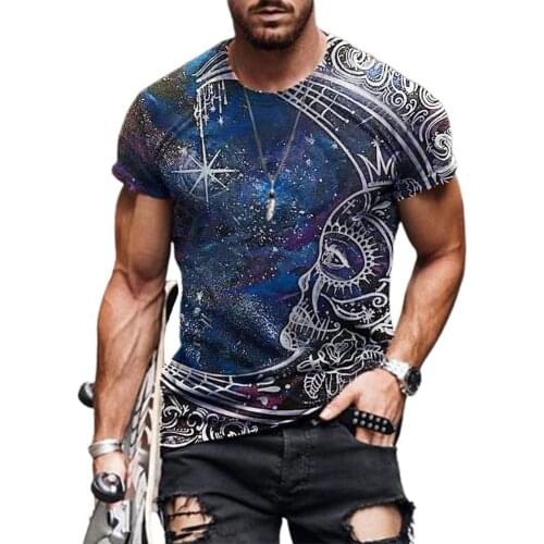 Summer Men T-shirt Short Sleeve Abstract Print O Neck Top T-shirt for Work