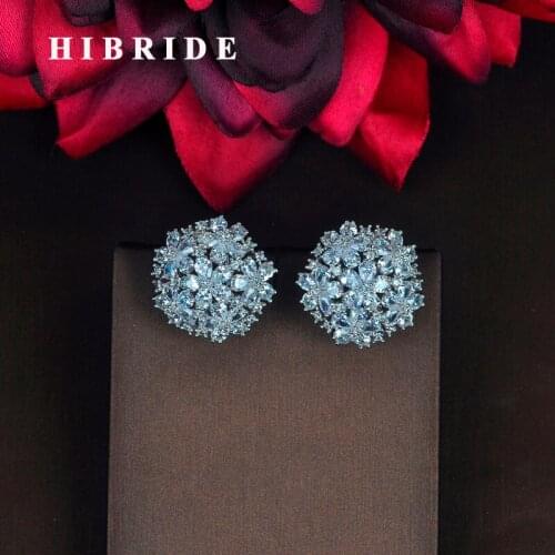 HIBRIDE Elegent Jewelry Sparkling AAA+ Cubic Zirconia Stud Earrings New Design White Gold Color Earrings Women Party Gifts E-809
