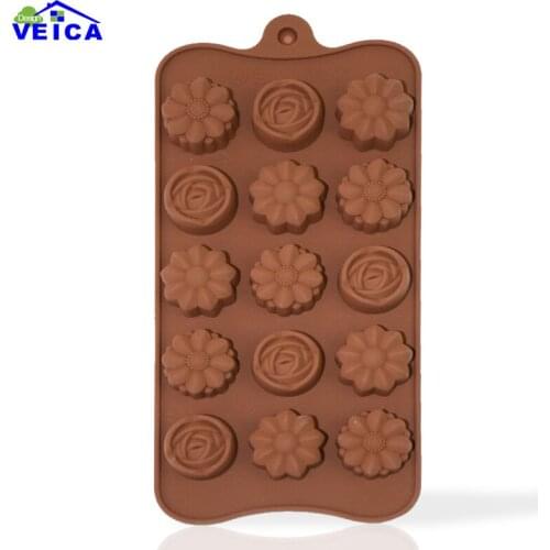 Cake decorating tools 15 lattices flower shape DIY silicone chocolate mold cake molds ice cube