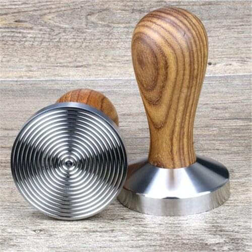 Coffee Tamper Wooden Handle Yellow Pear Wood Ripple Base Espresso Machine Grinder 58mm for Coffee and Espresso Powder Hammer