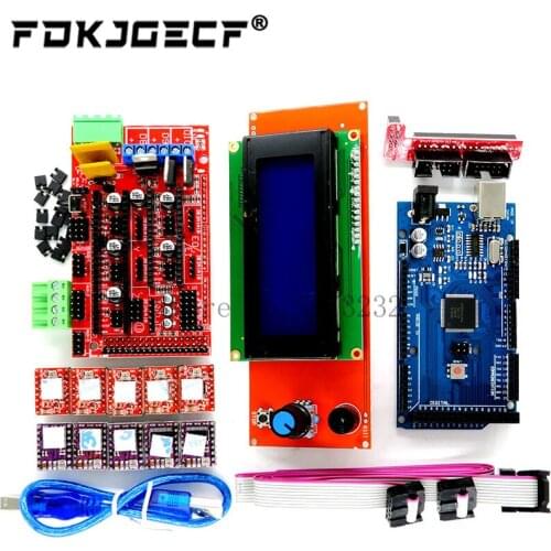 Mega 2560 R3 CH340+1pcs RAMPS 1.4 Controller+5pcs A4988/DRV8825 Stepper Driver Module+1pcs 3D 2004 controller for 3D Printer kit